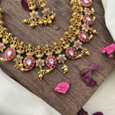Vriksham Floral Lakshmi Maanga Kundan Jadau Short Neckpiece-Gold Bead-J2987